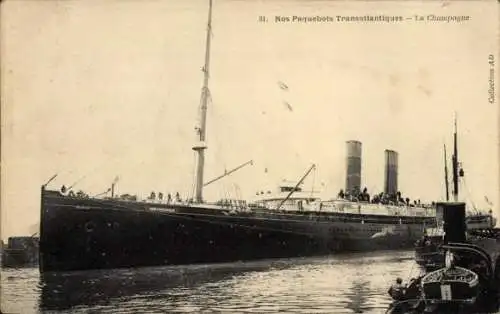 Ak Dampfer La Champagne, French Line, CGT