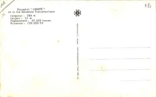 Ak Dampfer Liberte, CGT, French Line