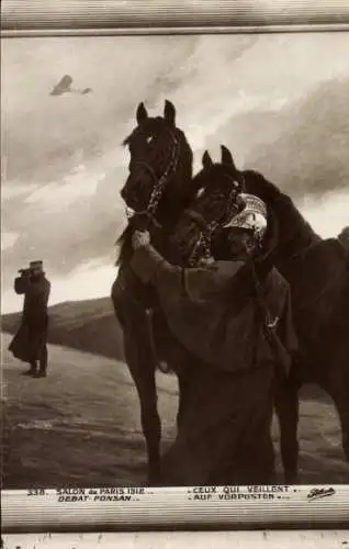 Künstler Ak Ponsan, Pferde, Auf Vorposten
