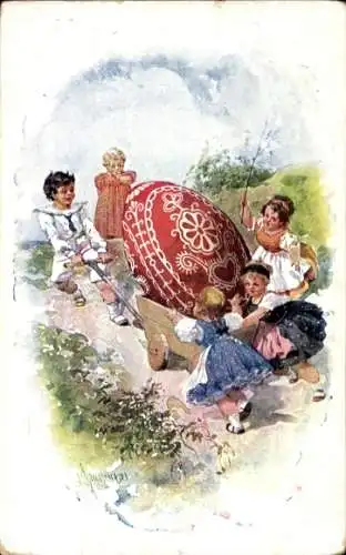 Künstler Ak Brunner, A., Glückwunsch Ostern, Kinder, Osterei