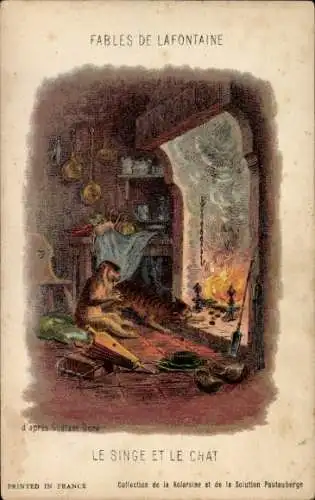 Künstler Litho Doré, Gustave, Fabeln von La Fontaine, Affe und die Katze