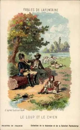 Künstler Litho Doré, Gustave, Fabeln von La Fontaine, Wolf und der Hund