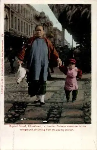 Ak San Francisco Kalifornien USA, Chinatown, Dupont Street, chinesische Frau mit Kind