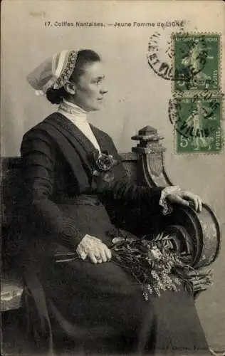 Ak Ligne, Coiffes Nantaises, Frau in Tracht
