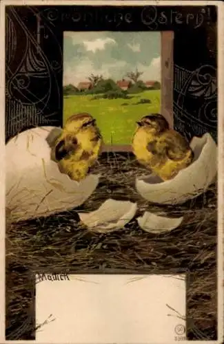 Künstler Ak Mailick, Glückwunsch Ostern, Küken