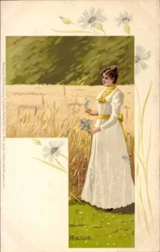 Künstler Ak Mailick, Frauenbildnis, Weizenfeld
