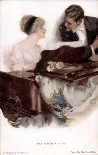 Künstler Ak Fisher, Harrison, Her Favorite Him, junge Frau sitzt neben einem Mann am Klavier