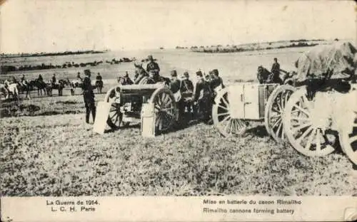 CPA Guerre de 1914, Mise en batterie du canon Rimailho