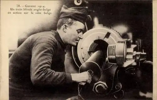 CPA Guerre 1914, Un train blinde anglo-belge en action de la cote belge