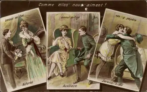 Ak Liebespaar, Kuss, Umarmung, Soldat in Uniform