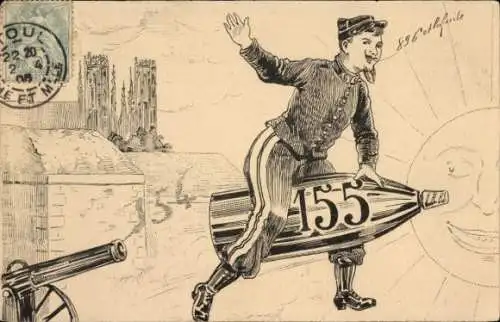 Ak Französischer Soldat, Geschoss, Geschütz