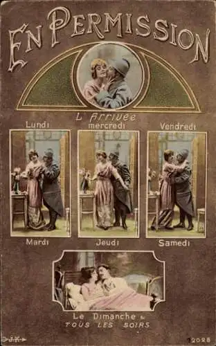 Ak Liebespaar, Soldatenliebe, Kuss