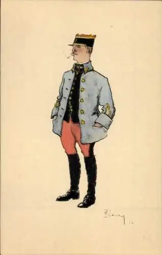 Künstler Ak Rauchender Soldat in Uniform, Gemaltes Bild
