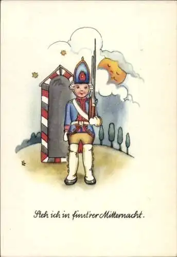 Lied Ak Steh ich in finstrer Mitternacht, Soldat, Wachtposten