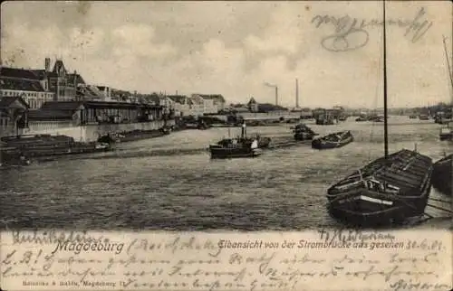 Ak Magdeburg an der Elbe, Teilansicht von der Strombrücke aus gesehen