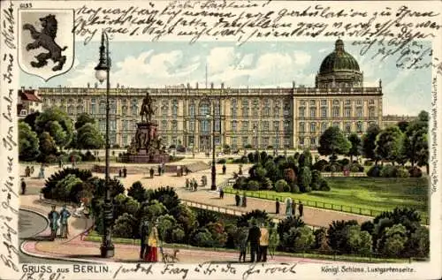 Litho Berlin Mitte, Königliches Schloss, Lustgartenseite, Wappen