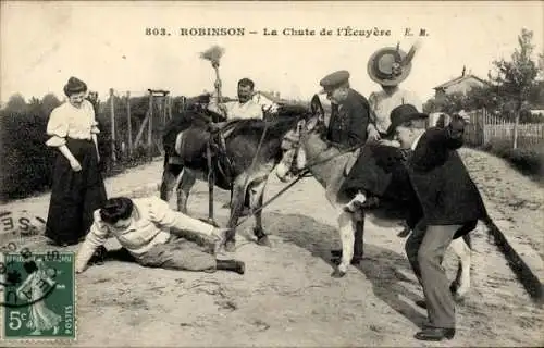 Ak Robinson Hauts de Seine, Esel mit Menschen