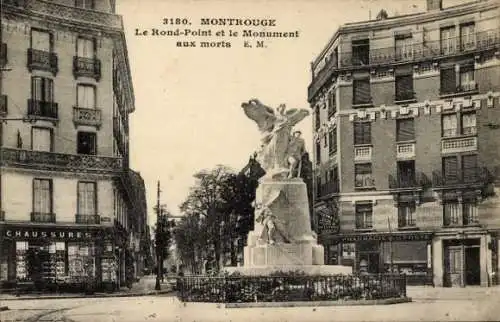 Ak Montrouge Hauts de Seine, Rond-Point, Monument aux morts