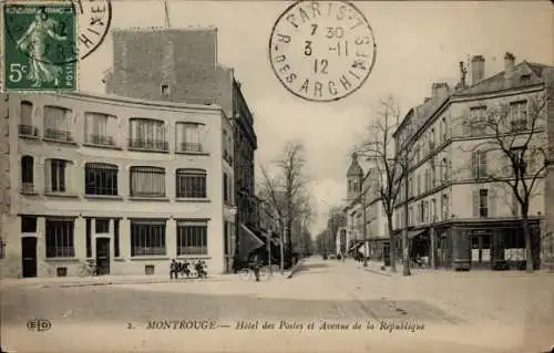 Ak Montrouge Hauts de Seine, Hotel des Postes, Avenue de la Republique
