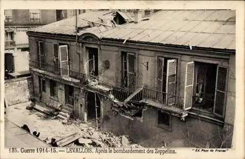 Ak Levallois Hauts de Seine, Apres le bombardement des Zeppelins, Guerre 1914-1915