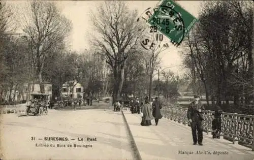 Ak Suresnes Hauts de Seine, Le Pont, Entrée du Bois de Boulogne