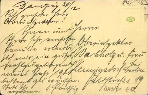 Ak Gdańsk Danzig, Stockturm, historische Architektur, Menschen auf der Straße, Danzig