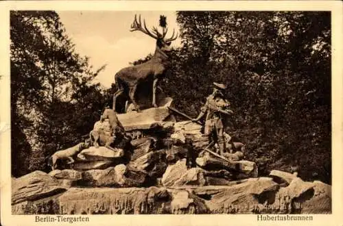 Ak Berlin Tiergarten, Hubertusbrunnen, Berlin-Tiergarten, zahlreiche Skulpturen von Tieren und...