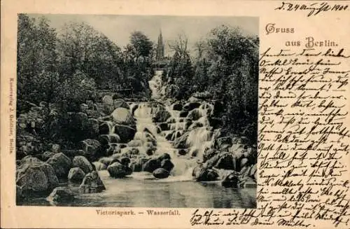 Ak Berlin Kreuzberg , Victoriapark, Wasserfall