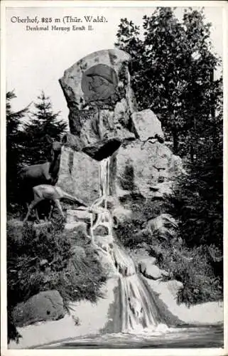 Ak Oberhof im Thüringer Wald, Denkmal Herzog Ernst II, Felsen, Wasserfall, Wald