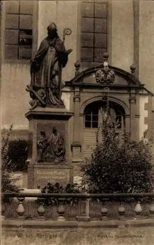 Ak Winkel am Rhein Rheingau, Rhabangis Mauris Denkmal, Statue, historische Architektur