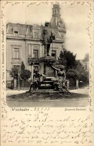 Ak Wiesbaden in Hessen, Bismarck-Denkmal, Statue, Brunnen, Park