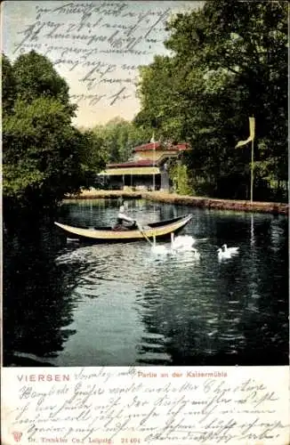 Ak Viersen in Nordrhein Westfalen, Boot auf Wasser, Kaisermühle, Bäume und Landschaft, Postkar...