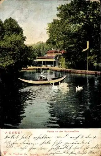 Ak Viersen in Nordrhein Westfalen, Boot auf dem Wasser, Kaisermühle, Enten, Bäume, Gebäude