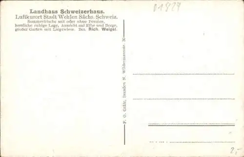 Ak Stadt Wehlen an der Elbe Sächsische Schweiz, Landhaus Schweizerhaus