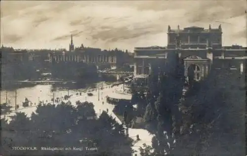 Ak Stockholm Schweden,  Riksdagshuset, Kungl. Teatern, Stadtansicht, alte Postkarte