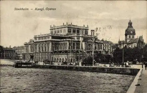 Ak Stockholm Schweden, Vorderseite zeigt Kungliga Operan, Wasseransicht, historische Architektur