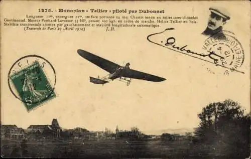 CPA Aviation, Monoplan Tellier pilote par Dubonnet