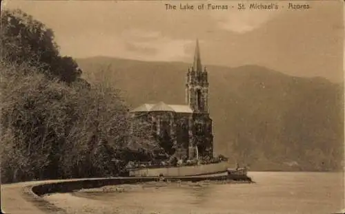 Ak São Miguel Azoren Portugal, Lake of Furnas, Kirche