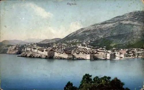 Ak Ragusa Dubrovnik Kroatien, Panoramablick auf  Küstenlandschaft, Berge im Hintergrund