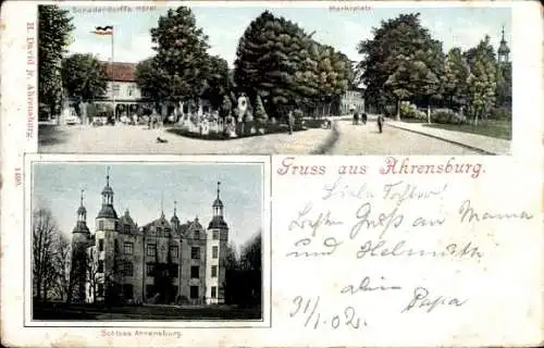 Ak Ahrensburg in Holstein, Schadendorffs Hotel, Marktplatz, Schloss