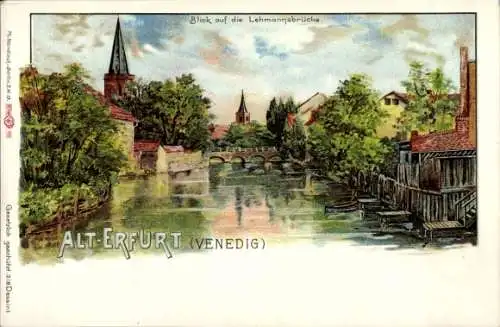 Litho Erfurt in Thüringen, Lehmannsbrücke, Altstadt, Venedig