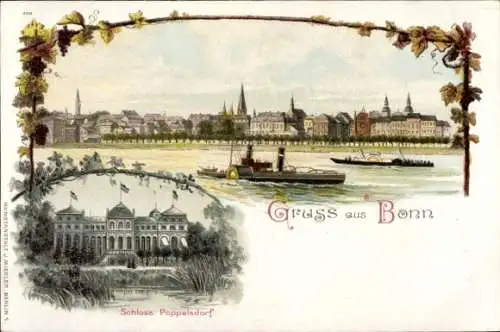 Litho Bonn am Rhein, Schloss Poppelsdorf, Panorama