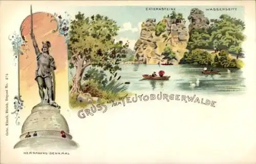 Ak Horn Bad Meinberg am Teutoburger Wald, Herrmanns-Denkmal, Externsteine, Wasserseite, Gruß aus 