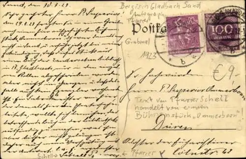 Ak Bergisch Gladbach Nordrhein Westfalen, Korrespondenz von Pfarrer Schell, Autogramm