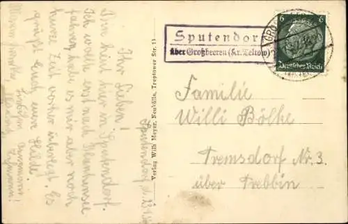 Ak Sputendorf Stahnsdorf in Brandenburg, Kriegerdenkmal, Partie am Teisch, Gasthof