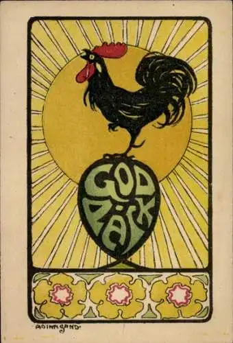 Künstler Ak Glückwunsch Ostern, Hahn, Blumen