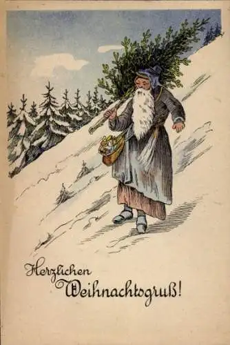 Ak Glückwunsch Weihnachten, Weihnachtsmann, Tannenbaum