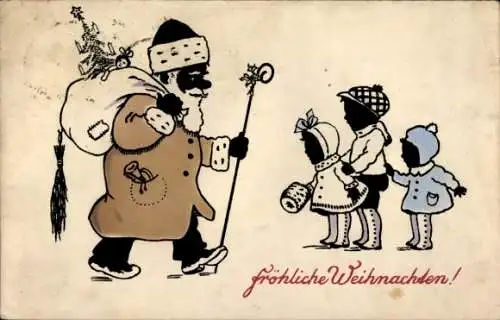 Scherenschnitt Ak Glückwunsch Weihnachten, Weihnachtsmann, Kinder