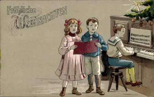 Ak Glückwunsch Weihnachten, Singende Kinder, Klavier