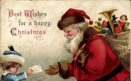 Präge Ak Glückwunsch Weihnachten, Weihnachtsmann, Kind, Geschenke